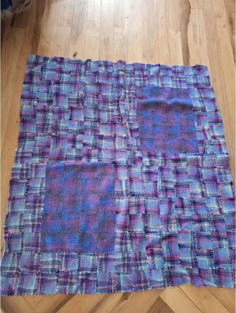 Vintage pin loomed quilt, warm wool, lap sized, gorgeous colors!